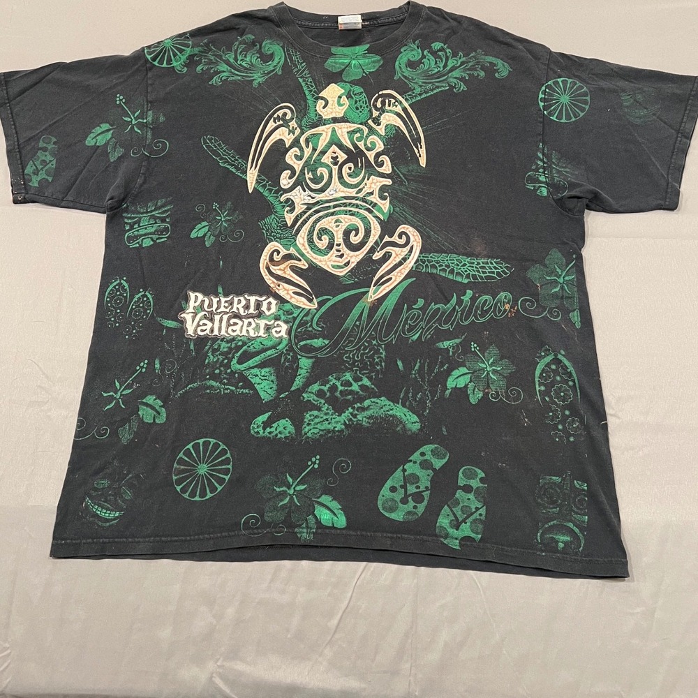 Yazbek Puerto Vallarta Mexico Sea Turtle All Over Print T-Shirt 2XL Black